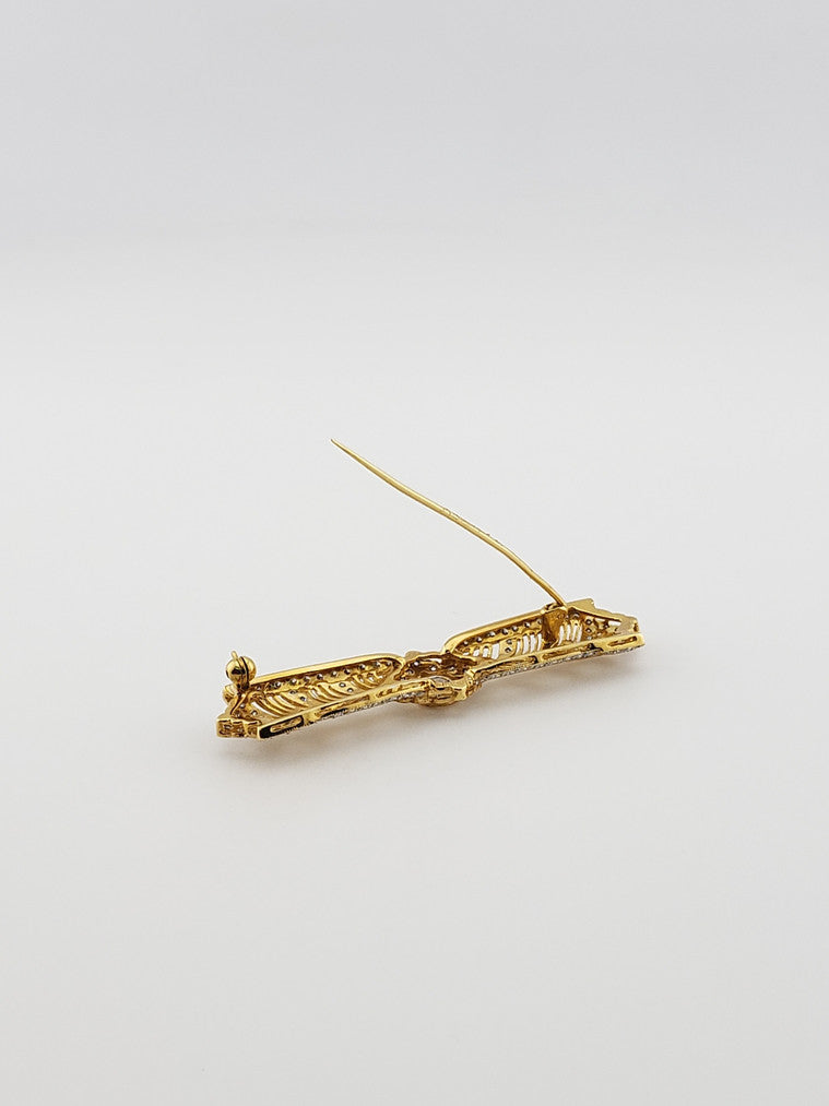 1890 Filigree Bar Pin w/ Diamonds