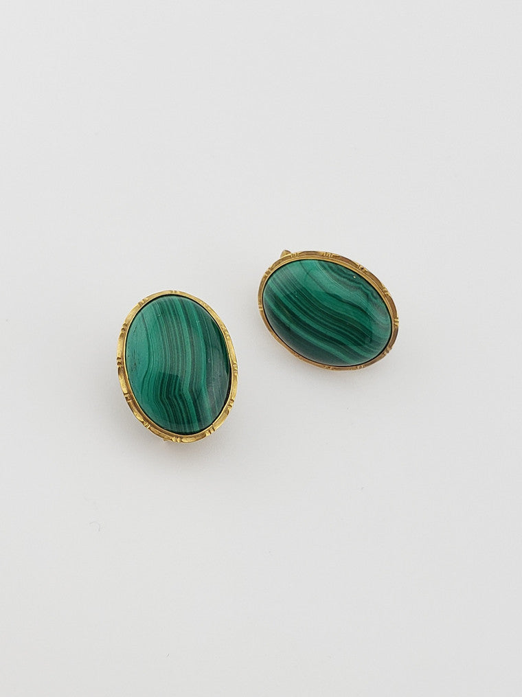 14k Oval Malachite Earrings