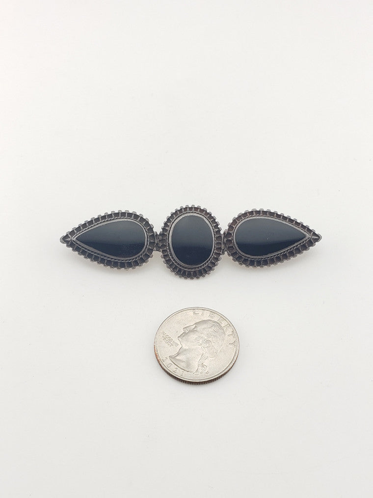 SS Vintage Black Onyx Brooch