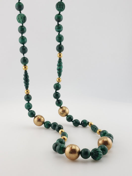 Malachite & Gold Sphere Strand 30”
