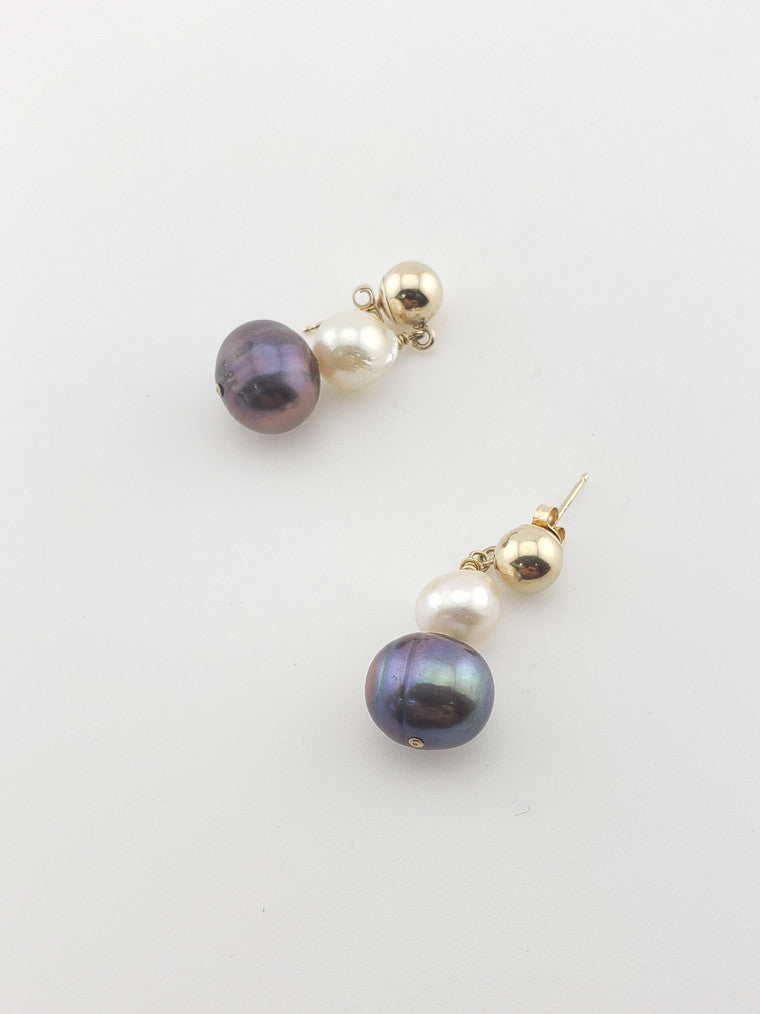 Gray + White Pearl Drop Earrings