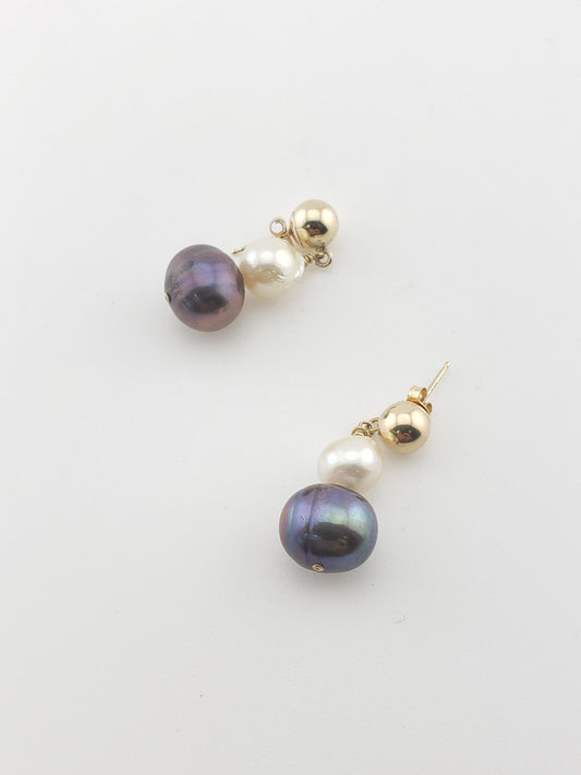 Gray + White Pearl Drop Earrings