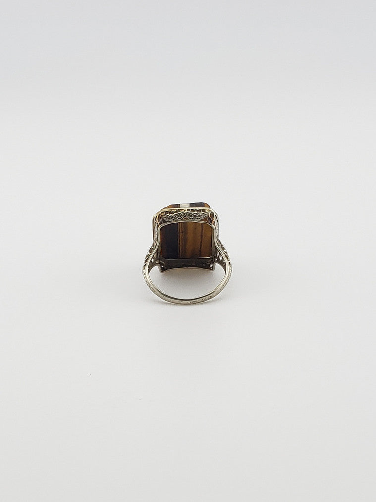 18K WG Tigers Eye Cameo Ring