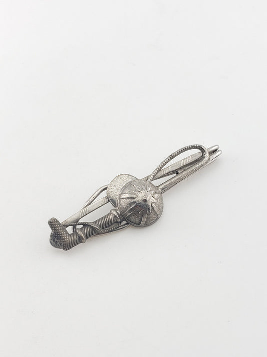 C.1930 Silver Riding Cap & Whip Tie Bar