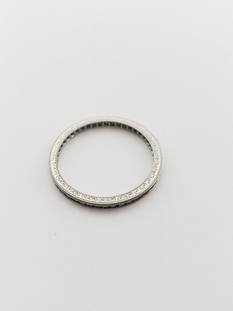 Platinum Engraved-Side Diamond Eternity Band