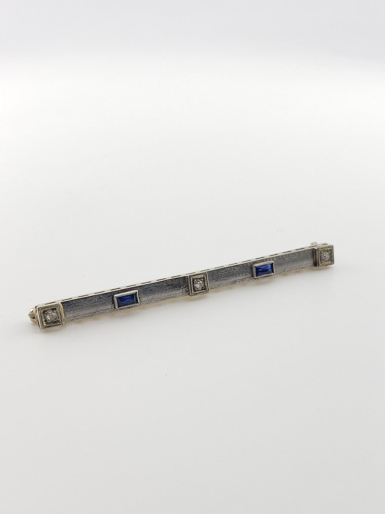 Long Bar Brooch with Sapphires and Diamonds