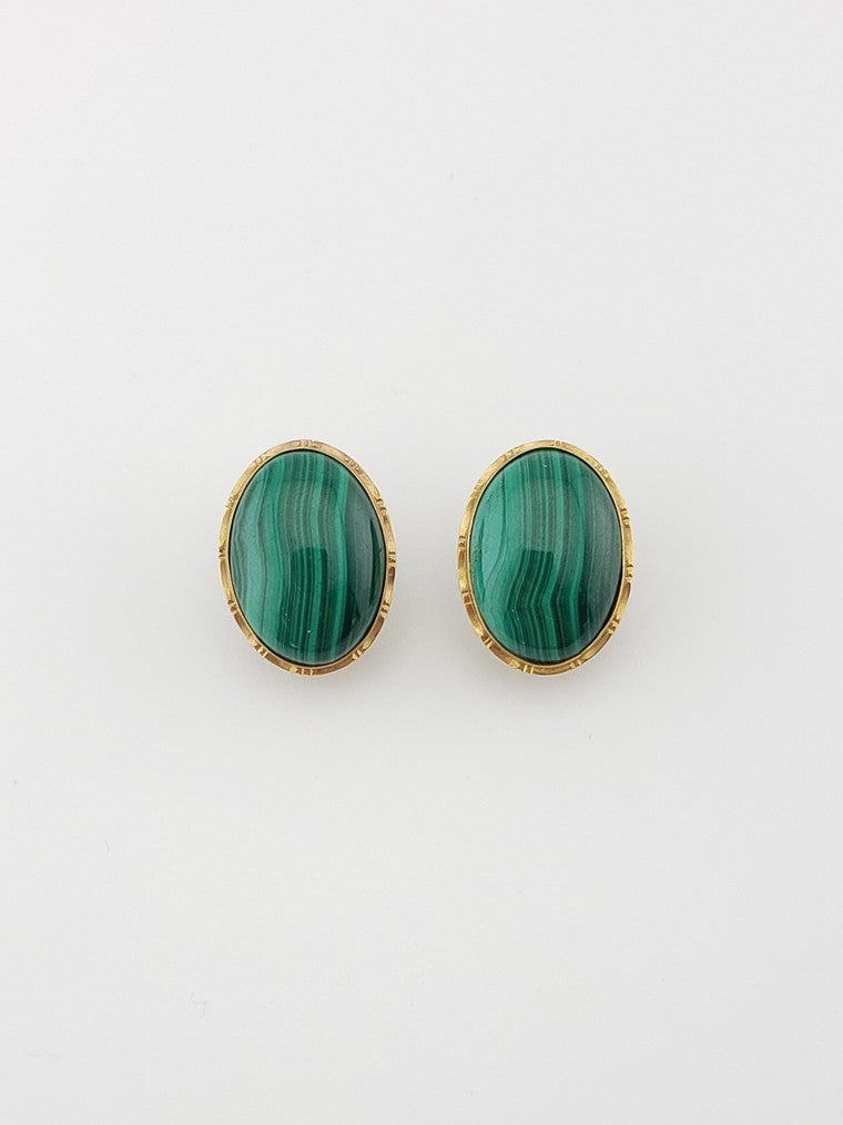 14k Oval Malachite Earrings