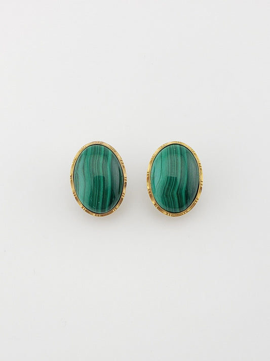 14k Oval Malachite Earrings