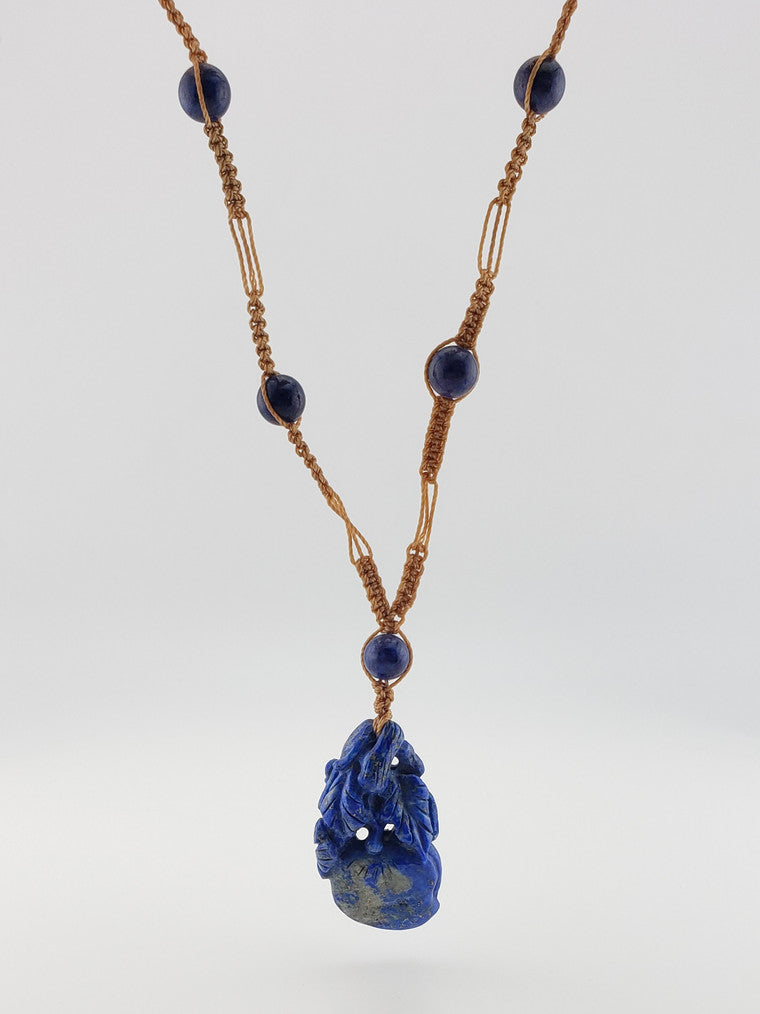 Macrame Lapis Pendant Necklace