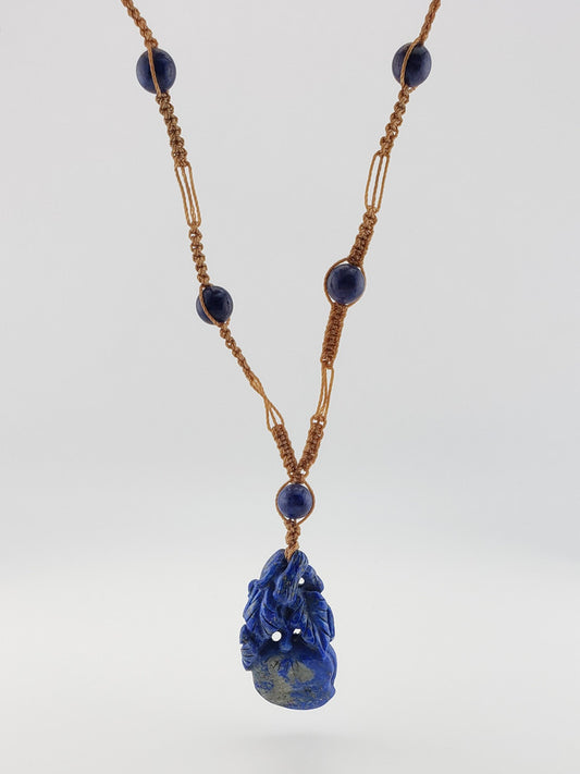 Macrame Lapis Pendant Necklace