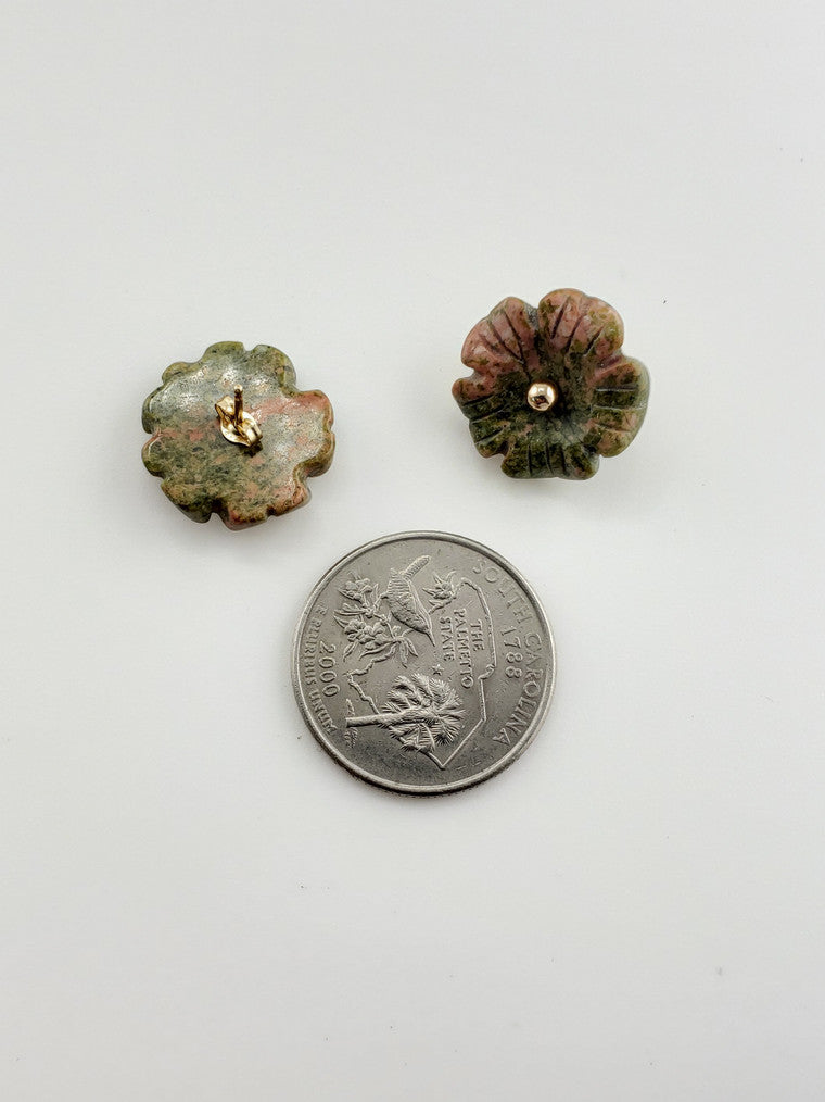 14k Unakite Flower Stud Jackets