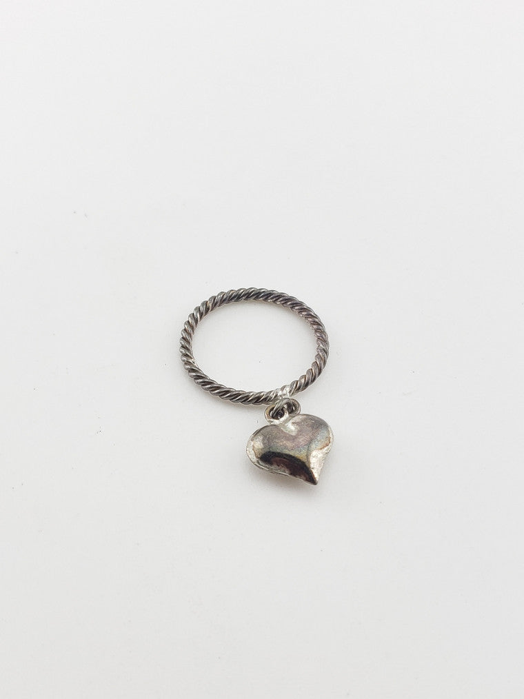 Silver Twisted Heart Charm Ring