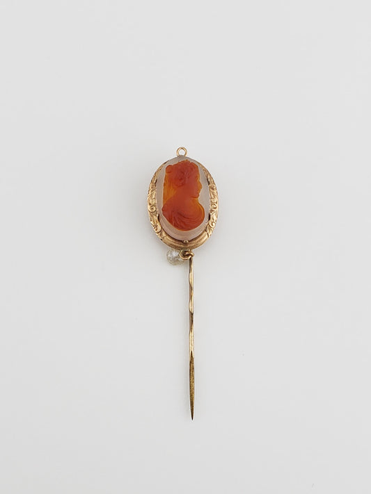 Cameo and Pearl Dangle Pin