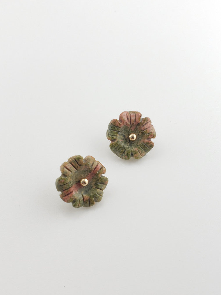 14k Unakite Flower Stud Jackets