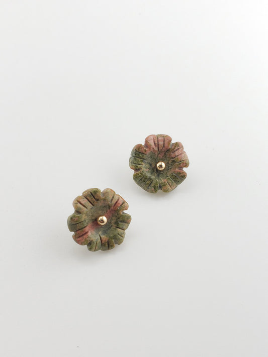 14k Unakite Flower Stud Jackets