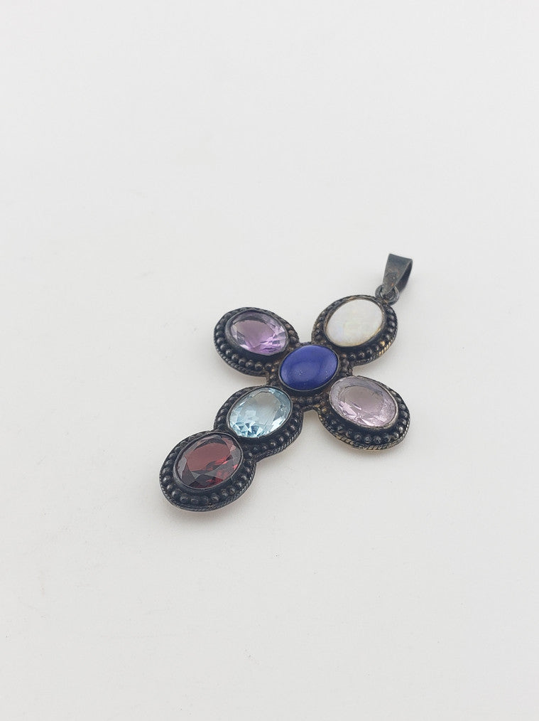Vermeil Multi Color Cross Pendant