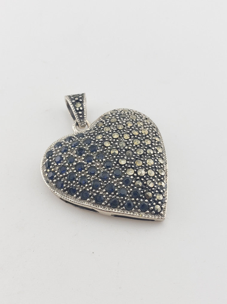 SS Art Deco Heart Pendant w/ Marcasite