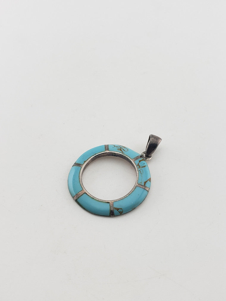 SS Teal Enamel Open Circle Pendant