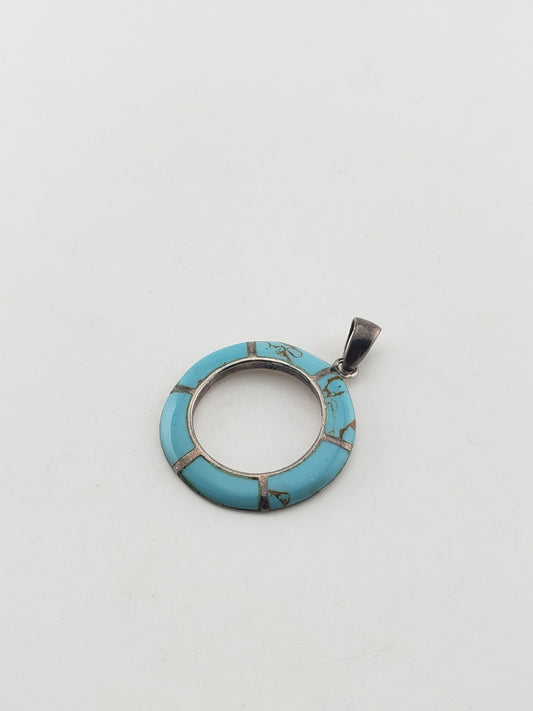 SS Teal Enamel Open Circle Pendant