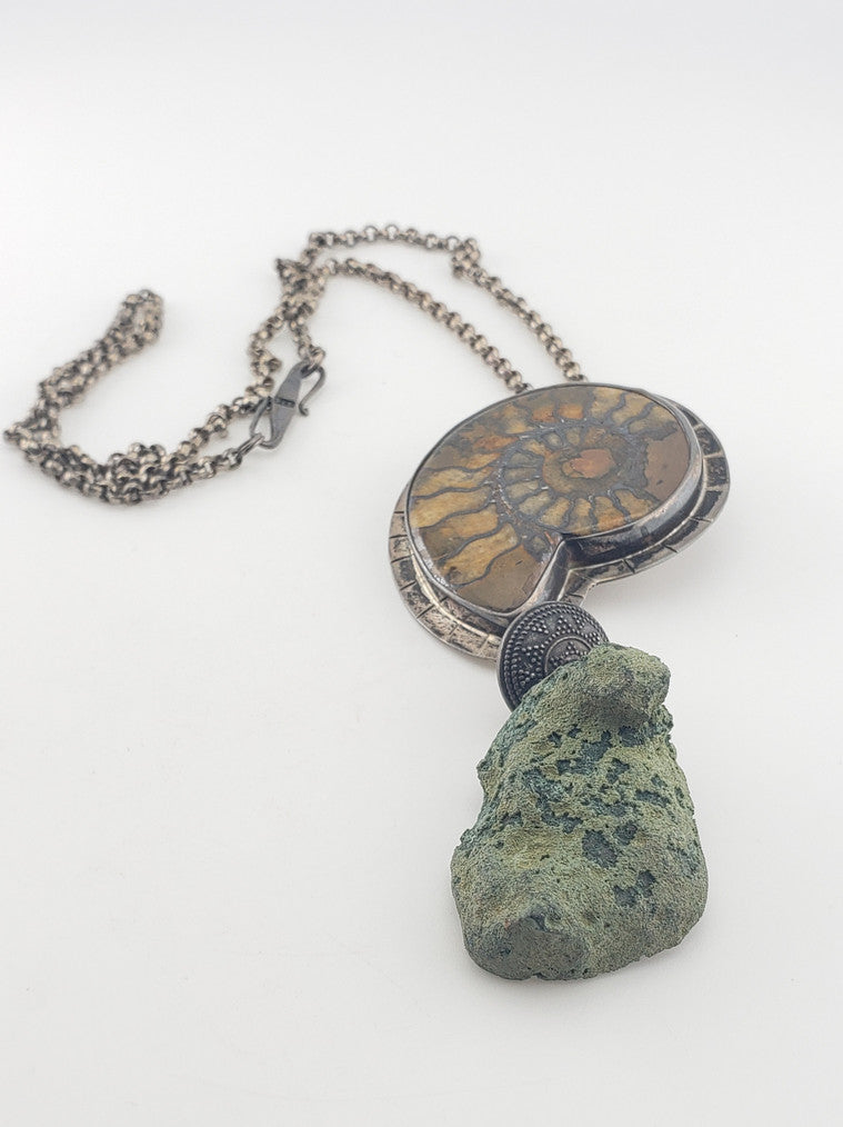 SS Ammonite Shell w/ Green Geode