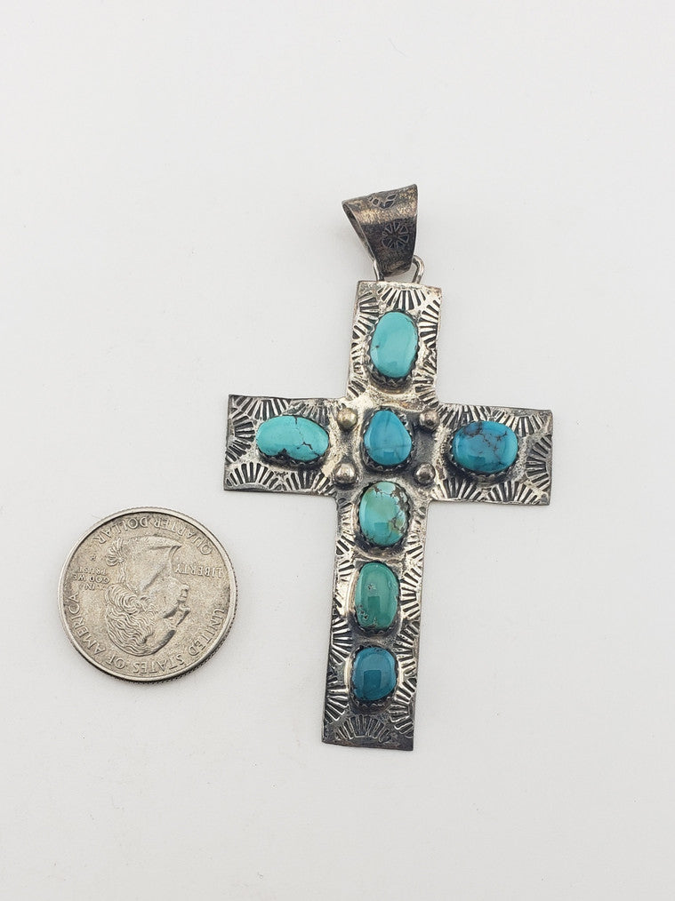 SS Turquoise Cross Pendant #2
