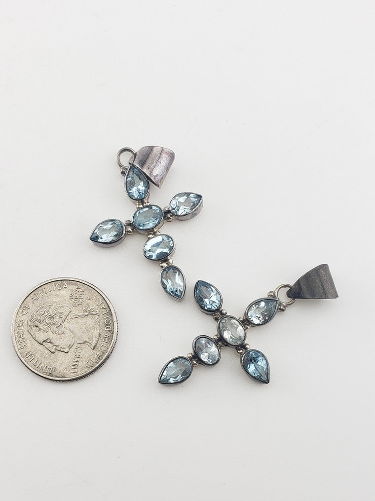 SS Aquamarine Cross Pendant