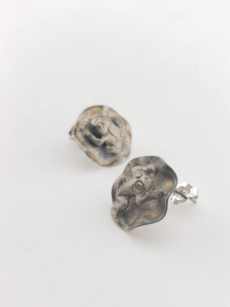 Antique SS Frog Earrings w/ 14kw Backs