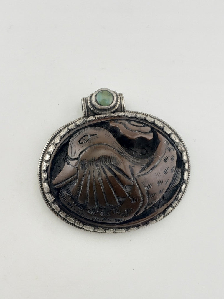 SS Tibet Amber Duck Pendant