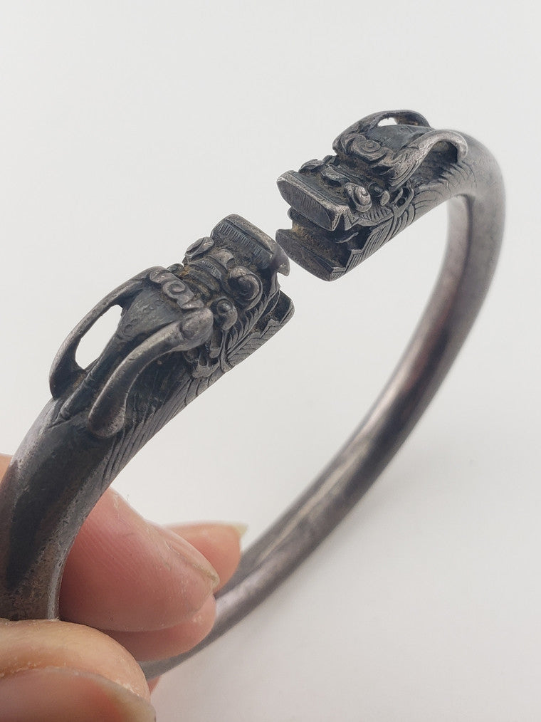 SS Antique Double Dragon Bracelet
