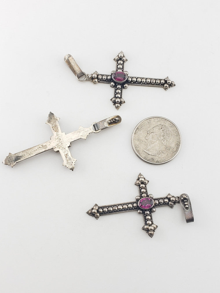 SS Cross w/ Center Stone Pendant