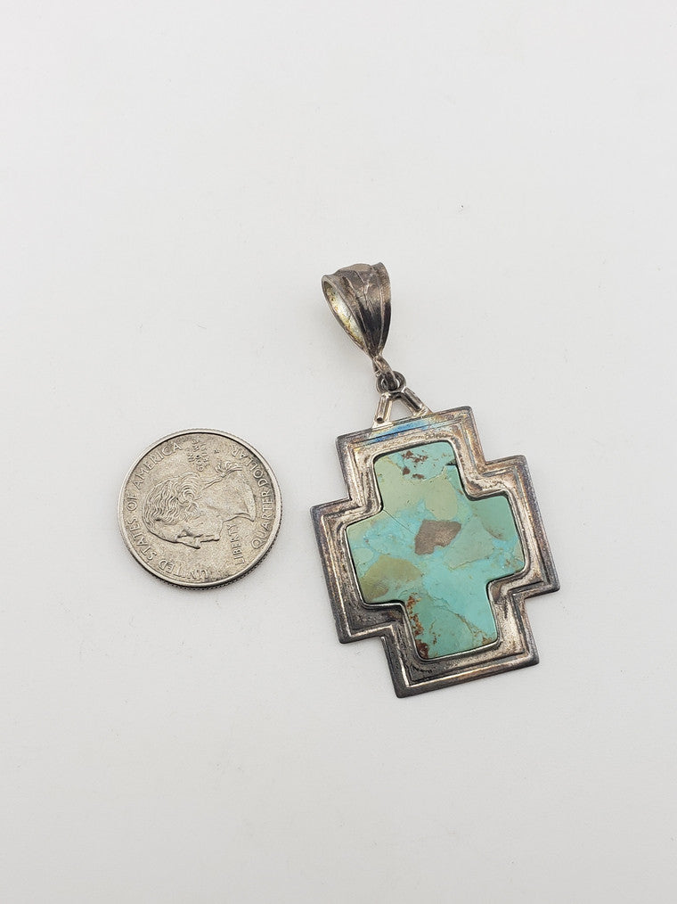SS Turquoise Cross Pendant #3