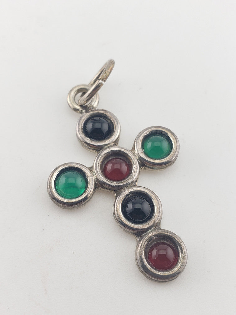SS Cross w/ Carnelian Onyx & Chrysoprase Pendant