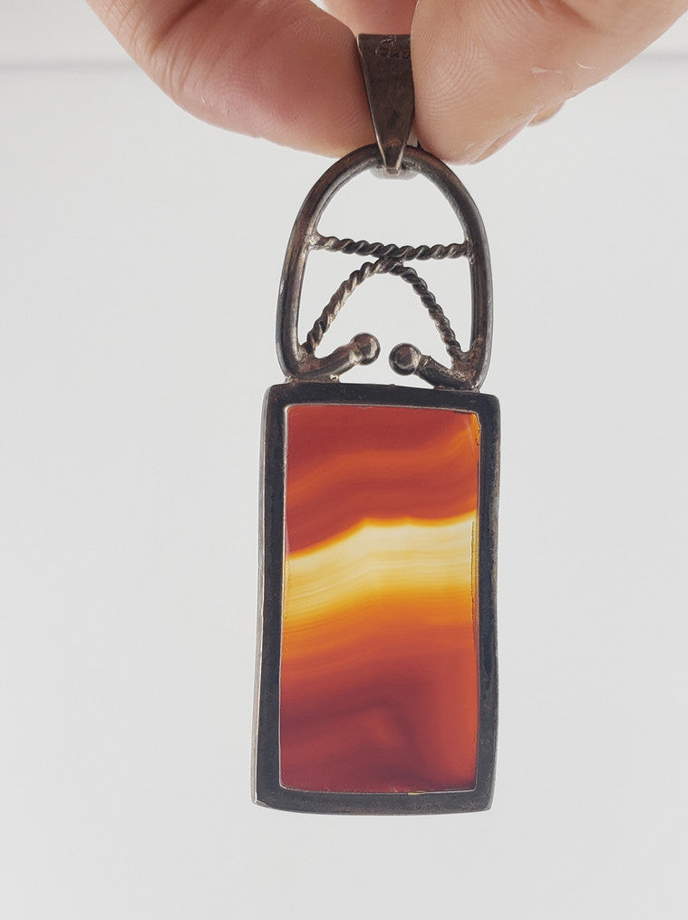 SS Rectangle Carnelian Pendant
