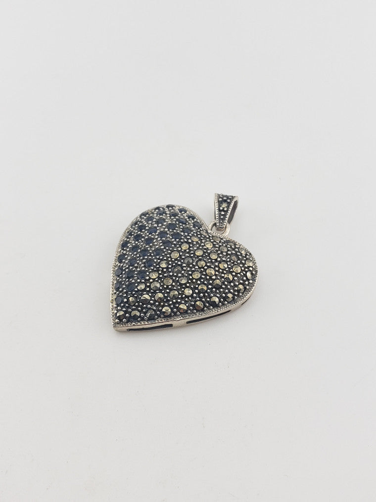 SS Art Deco Heart Pendant w/ Marcasite