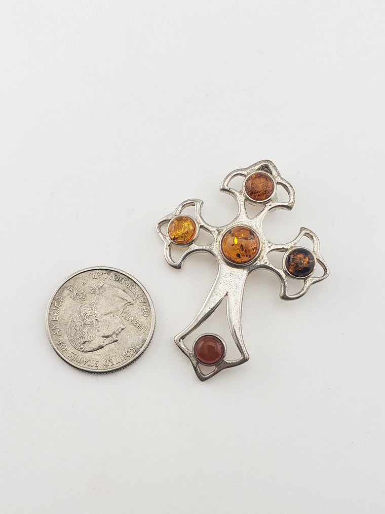 SS Amber Cross Pendant #2
