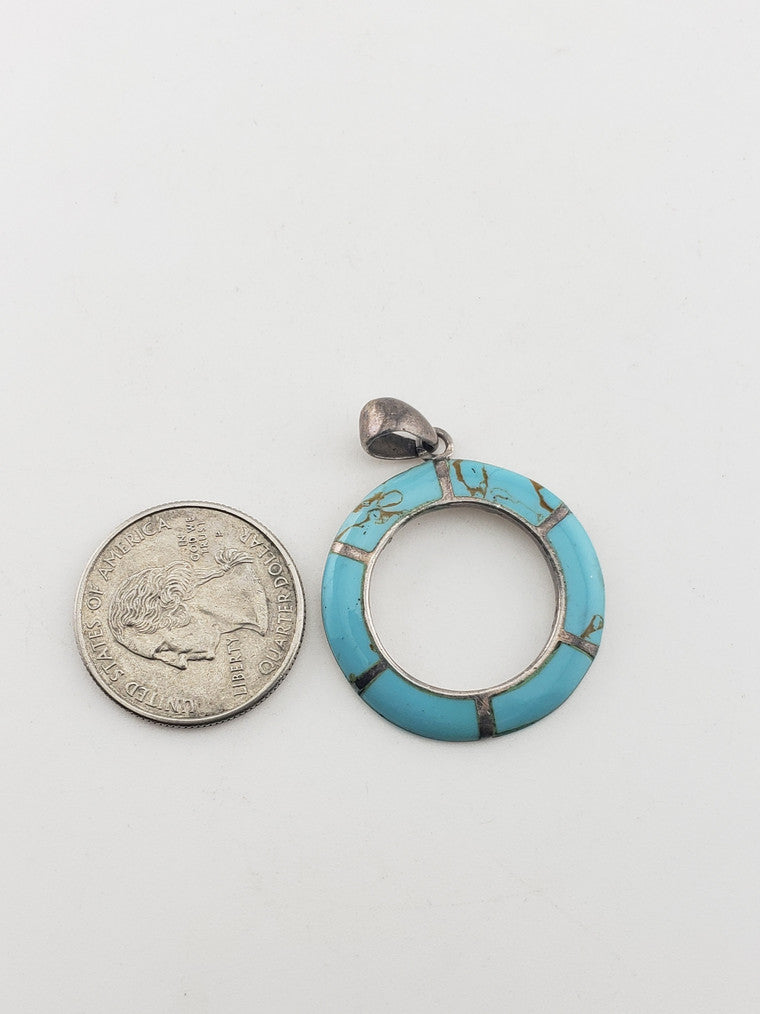 SS Teal Enamel Open Circle Pendant