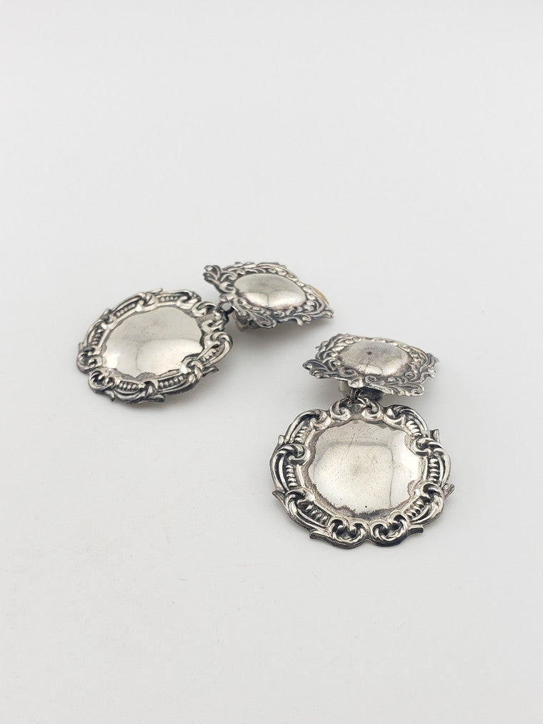 SS Repousse Luggage Tag Dangle Earrings