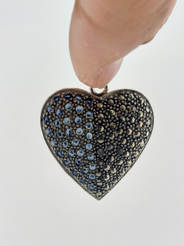 SS Art Deco Heart Pendant w/ Marcasite