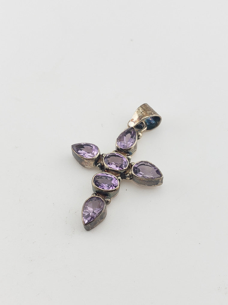 SS Amethyst Cross Pendant #1