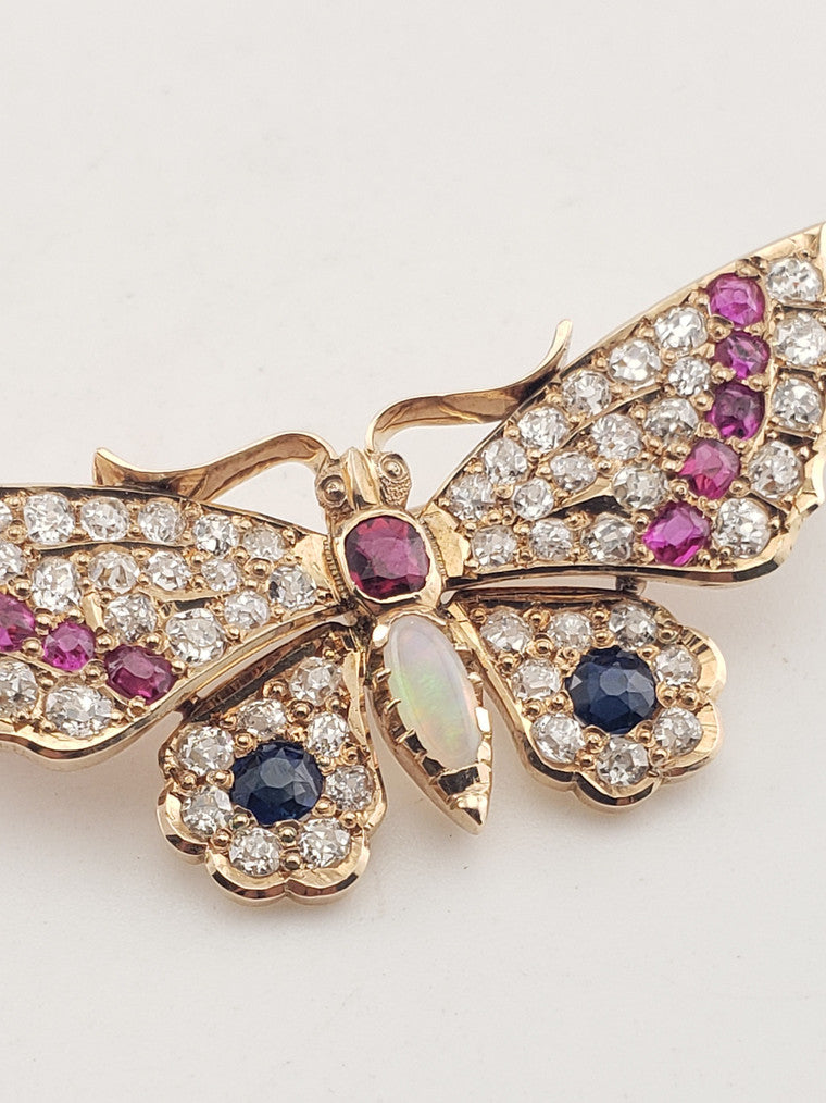 Victorian Multi-Gem Butterfly Brooch