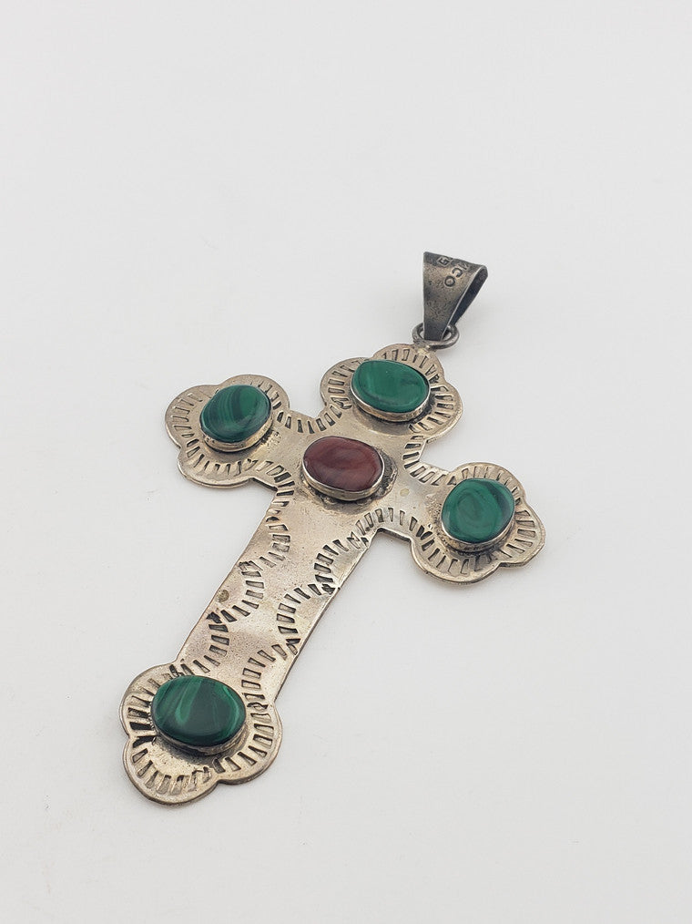 SS Malachite & Jasper Cross Pendant