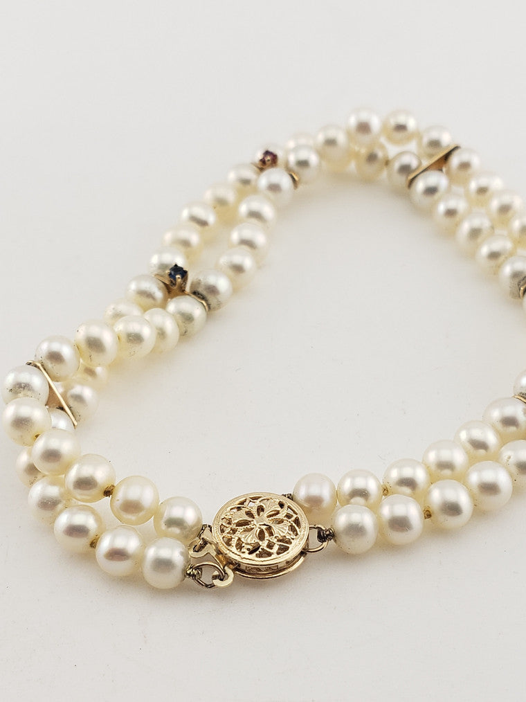 Two Strand Pearl Bracelet w/ Tiny Gems