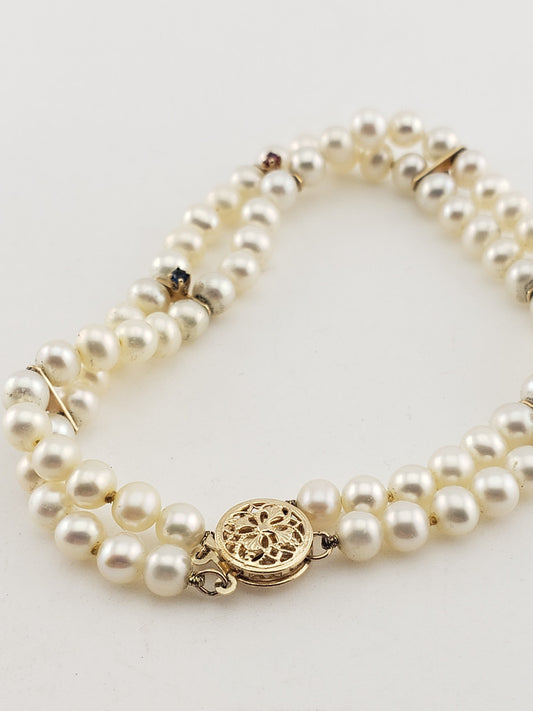 Two Strand Pearl Bracelet w/ Tiny Gems