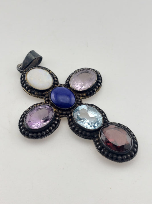 Vermeil Multi Color Cross Pendant