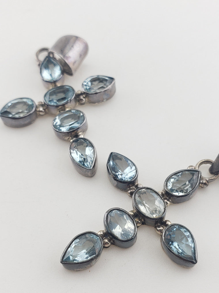 SS Aquamarine Cross Pendant
