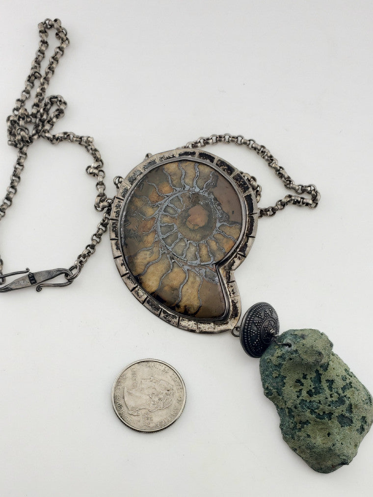 SS Ammonite Shell w/ Green Geode