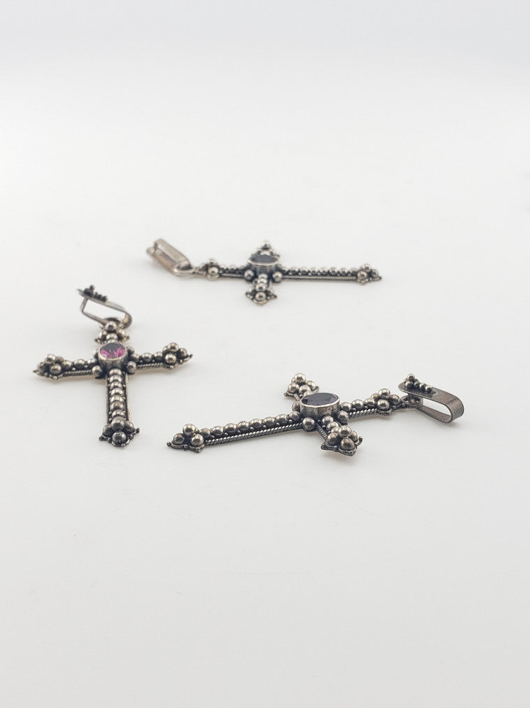 SS Cross w/ Center Stone Pendant