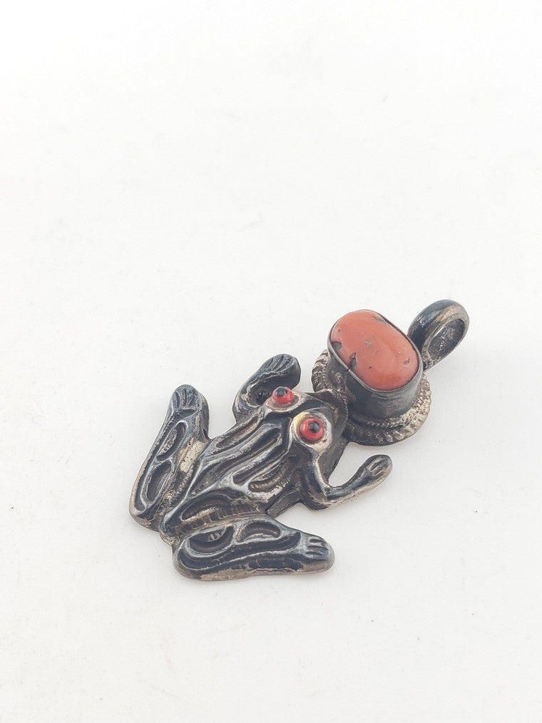 SS Frog w/ Coral Pendant