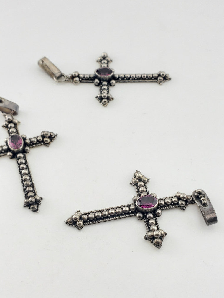 SS Cross w/ Center Stone Pendant