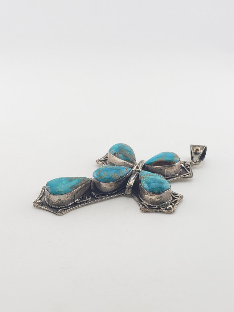 SS Turquoise Cross Pendant #1